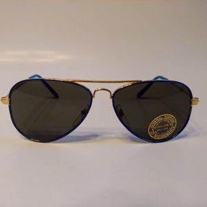 (NWT) Vintage 90's Kids Aviator Metal Sports Sunglasses (Gold/Blue)